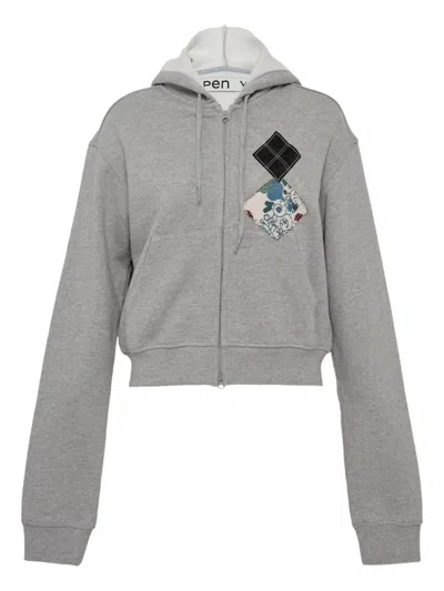 Open Yy Argyle-patch Hoodie In Gray