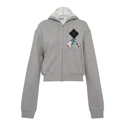 Open Yy Argyle Patched Hoodie In Gray