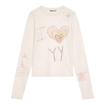 Open Yy Beaded I Love Yy Tee In White