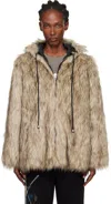 Open Yy Beige & Black Hood Reversible Faux-fur Jacket In Multi