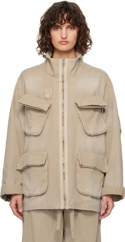 Open Yy Beige Cargo Pocket Field Jacket