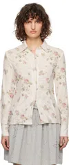 Open Yy Beige Double Mesh Print Shirt In Beige
