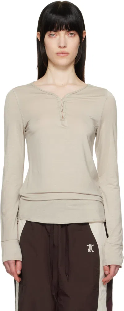 Open Yy Beige Hook Long Sleeve Henley