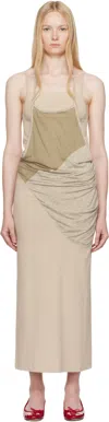 Open Yy Beige Layered Halter Neck Maxi Dress In Beige