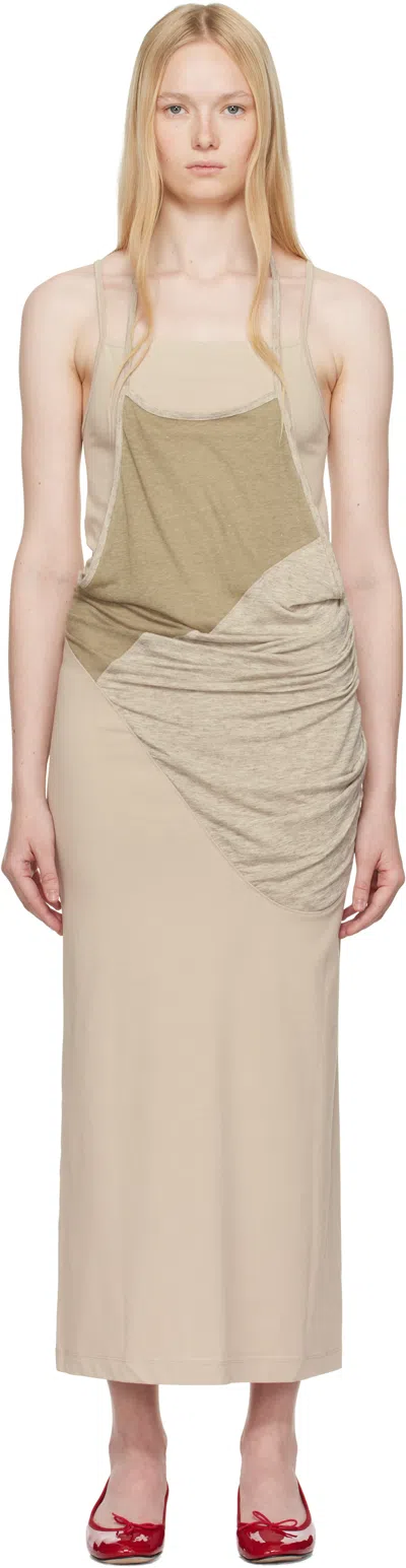 Open Yy Beige Layered Halter Neck Maxi Dress