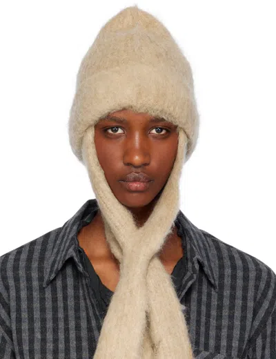 Open Yy Beige Mohair Scarf Beanie
