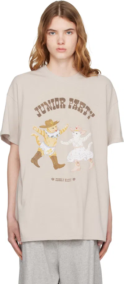 Open Yy Beige Pet Club Kitty Party T-shirt In Neutral