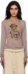 Open Yy Beige Pet Club Sheer Long Sleeve T-shirt In Neutral