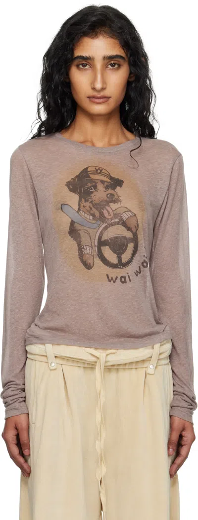 Open Yy Beige Pet Club Sheer Long Sleeve T-shirt In Sand