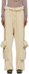 Open Yy Beige Rolled Waist Velour Cargo Pants In White