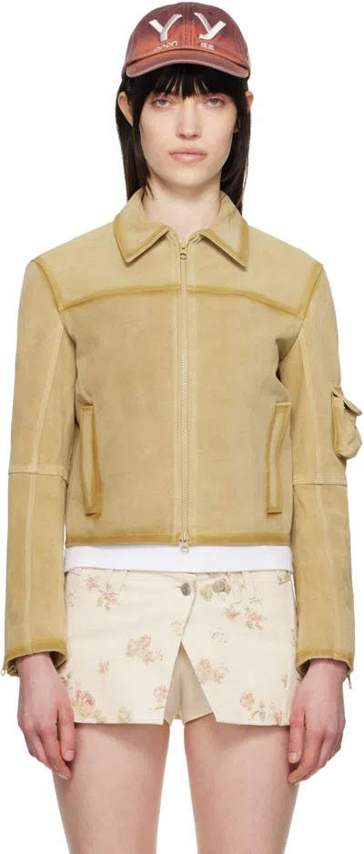 Open Yy Beige Single Rider Suede Jacket