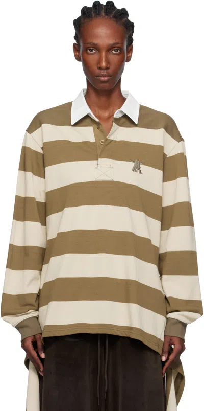 OPEN YY BEIGE STRIPE TRIM RUGBY POLO