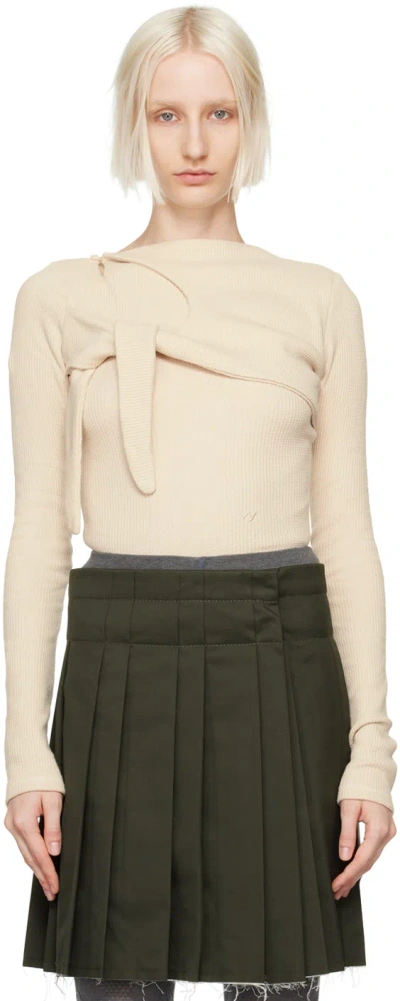 Open Yy Beige Waffle Knot Long Sleeve T-shirt