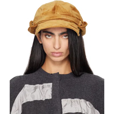 Open Yy Beige Wire Bucket Beret Cap In Mustard