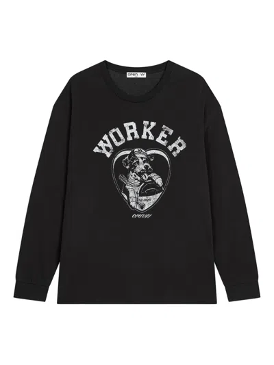 Open Yy Dog-print Long-sleeved Sweatshirt In Gold