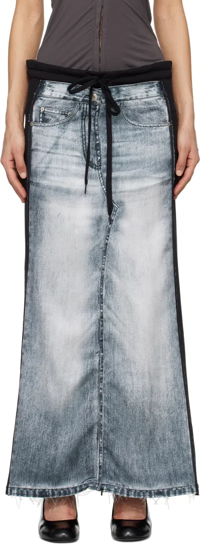 Open Yy Black & Blue Front Jean Effect Jersey Maxi Skirt
