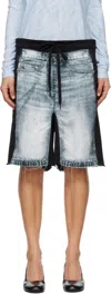 Open Yy Black & Blue Jean Effect Jersey Shorts In Black
