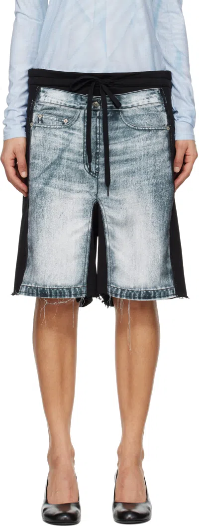 Open Yy Black & Blue Jean Effect Jersey Shorts