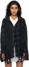 Open Yy Black & Gray Crinkled Ruffle Shirt In Blue