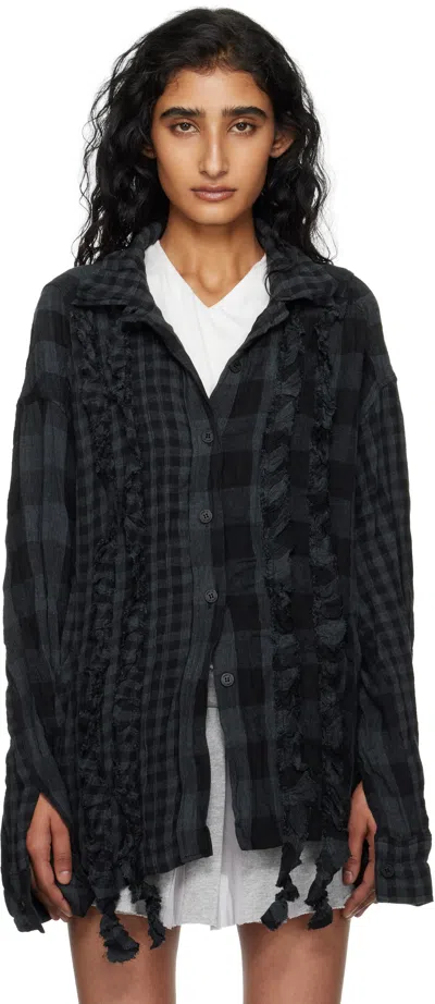 Open Yy Black & Gray Crinkled Ruffle Shirt