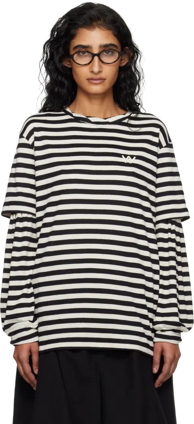 Open Yy Black & Off-white Layered Stripe T-shirt
