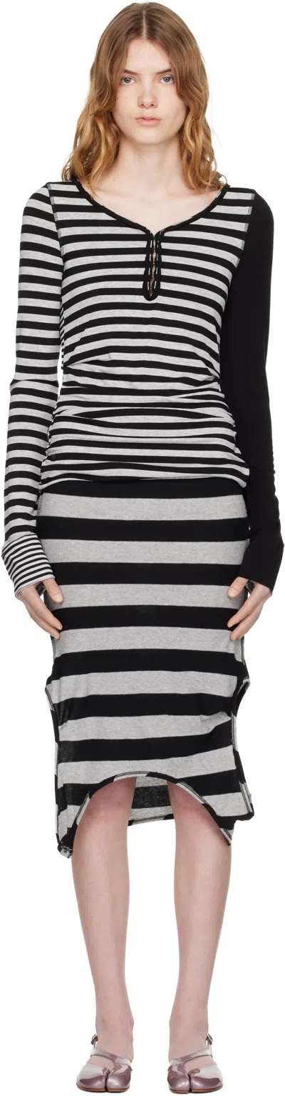 Open Yy Black & White Convertible Hook Top Midi Dress In Multi