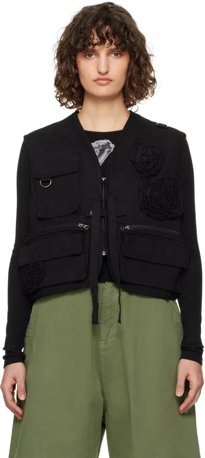 Open Yy Black Appliqué Cargo Vest