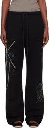 Open Yy Black Argyle Patched Lounge Pants In Black
