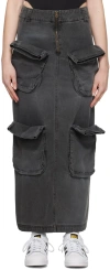 Open Yy Black Cargo Denim Maxi Skirt In Charcoal