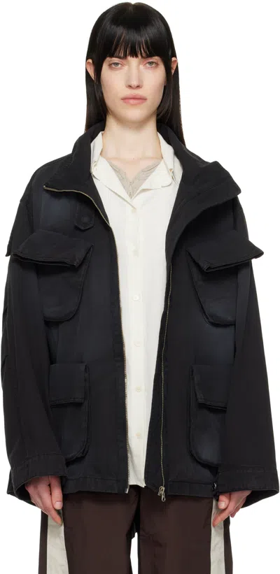 Open Yy Black Cargo Pocket Field Jacket