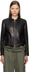 Open Yy Black Classic Leather Jacket In Black