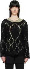 Open Yy Black Cotton Argyle Pointelle Pullover Sweater In Black