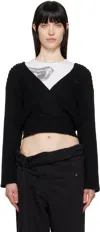 Open Yy Black Criss Cross Ribbed Pullover Sweater In Black