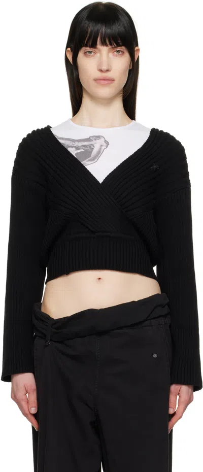 Open Yy Black Criss Cross Ribbed Pullover Sweater