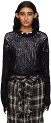 Open Yy Distressed Cropped Knitted Sweater In Black