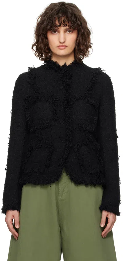 Open Yy Black Frayed Tweed Jacket