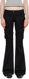 Open Yy Black Gathered Bootcut Trousers In Black