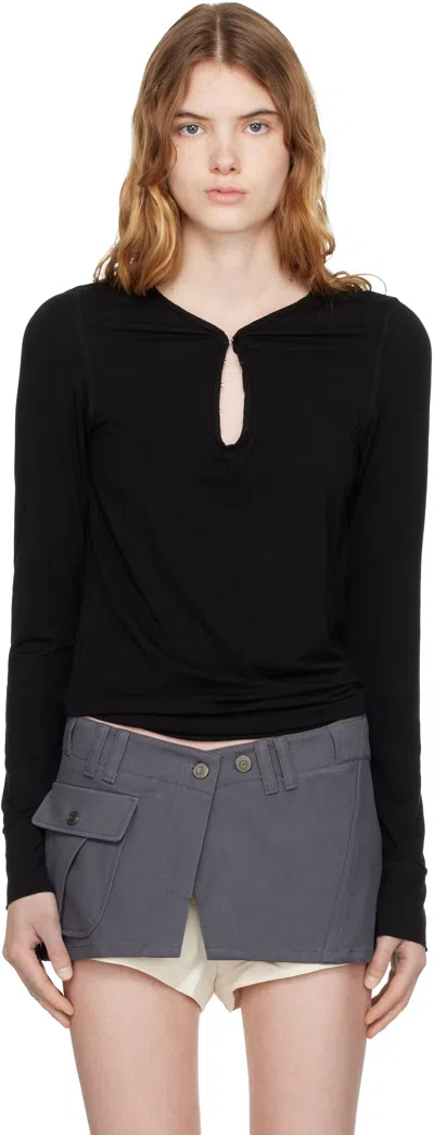 Open Yy Black Hook Long Sleeve Henley