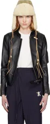 Open Yy Radius Motor Stand-up Collar Leather Jacket In Black