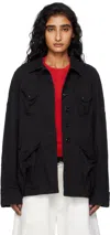 Open Yy Multi-pocket Safari Denim Jacket In Black