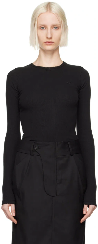 Open Yy Black Picot Trim Fitted Long Sleeve T-shirt