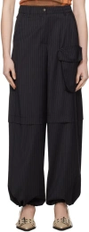 Open Yy Black Pinstripe Pants In Navy
