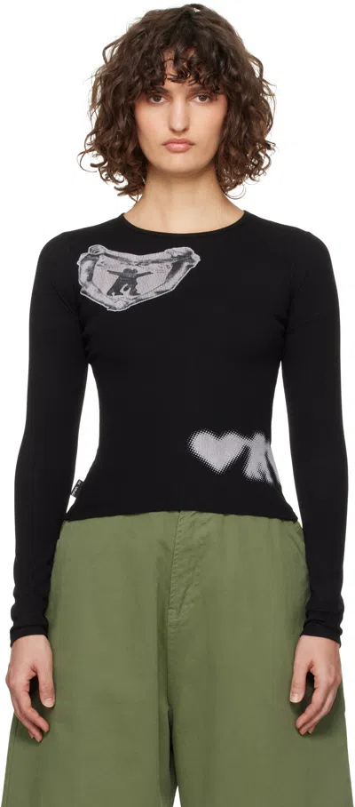 Open Yy Black Ribbed 'yy' Hug & Heart Long Sleeve T-shirt
