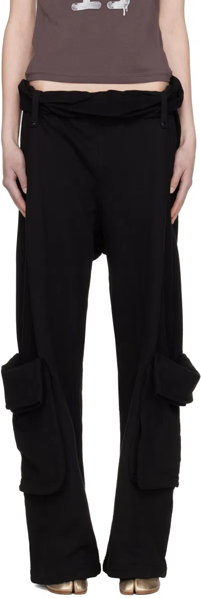 Open Yy Black Rolled Waist Sweat Cargo Pants