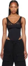 Open Yy Black Scalloped Bodysuit In Black