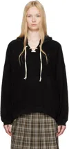 Open Yy Black Terry Lace-up Hoodie In Black