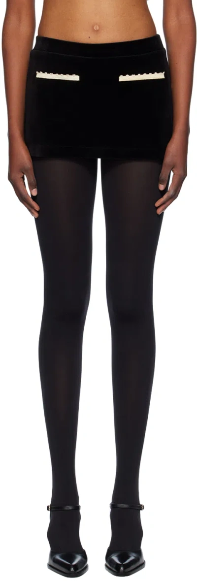Open Yy Black Velvet Picot Miniskirt