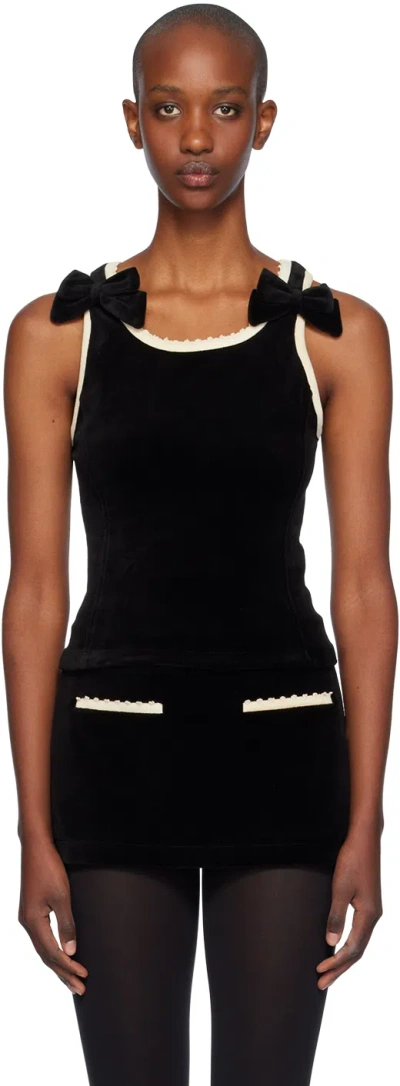 Open Yy Black Velvet Picot Ribbon Tank Top