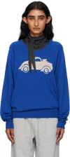 Open Yy Blue Car Graphic Knit Sweater In Blue