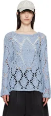 Open Yy Blue Cotton Argyle Pointelle Pullover Sweater In Blue